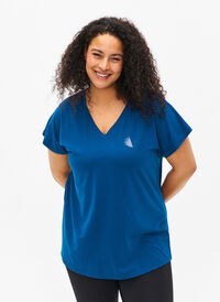 Lockeres Trainings-T-Shirt mit V-Ausschnitt, Blue Opal, Model