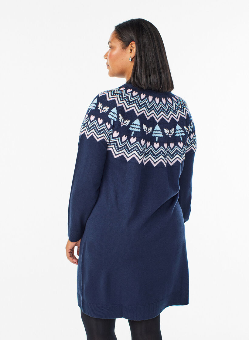 Kurzes Strickkleid mit Jacquardmuster und weihnachtlichen Motiven, Blau, Model image number 2