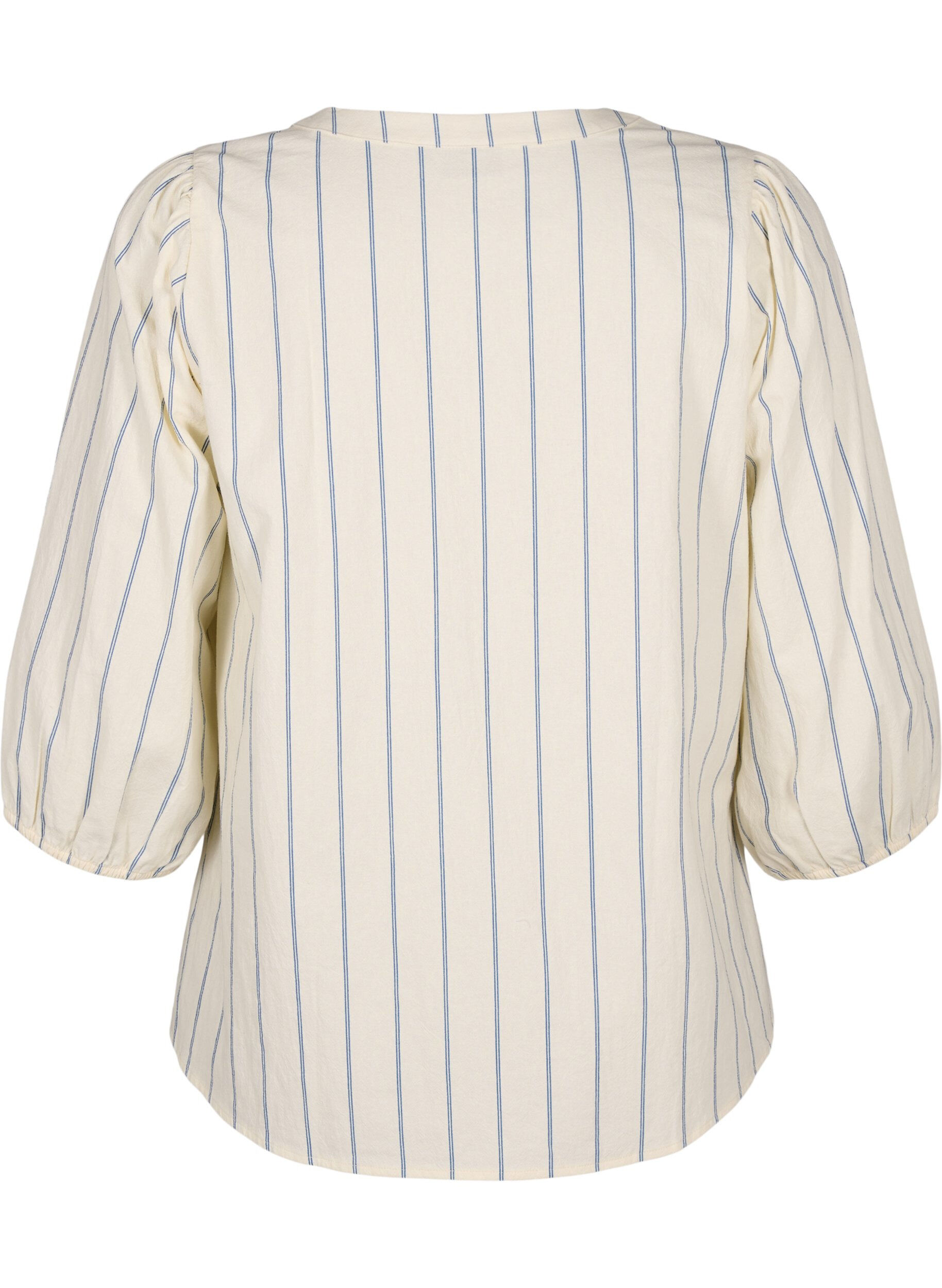 Zizzi Baumwollbluse mit 3/4-&Auml;rmeln und Streifen, Eggnog Stripe, Packshot image number 1