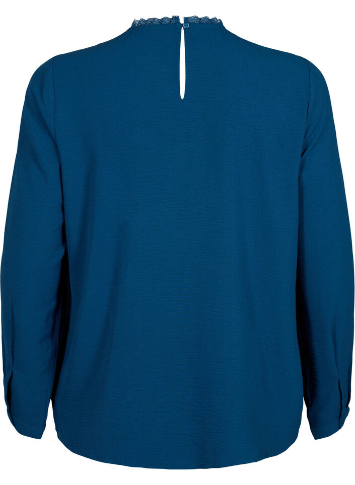 Langärmelige Bluse mit Spitzendetail, Titan, Packshot image number 1