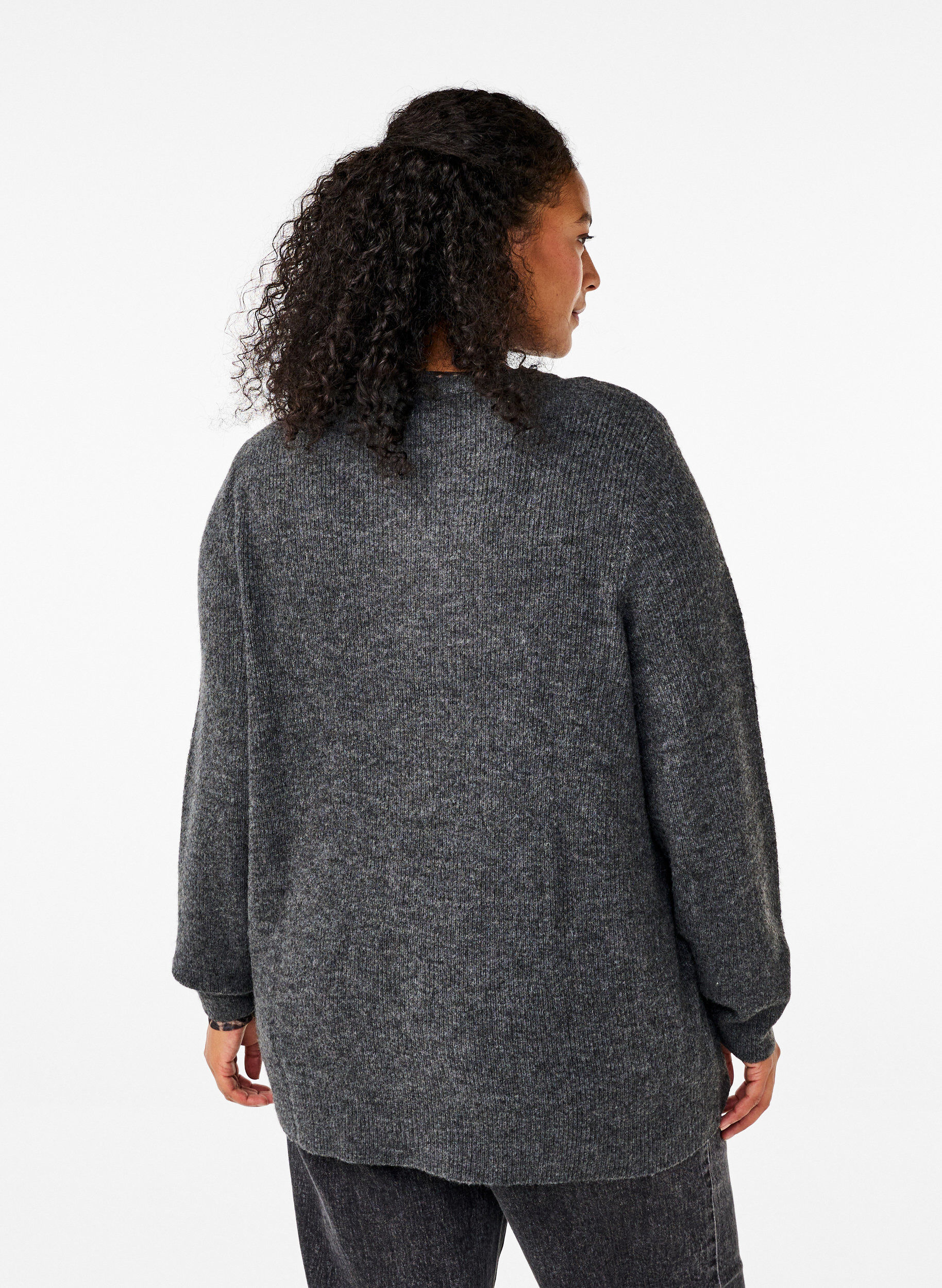 ZizziMelange-Pullover mit Rundhalsausschnitt, Dark Grey Black Mel., Model image number 1