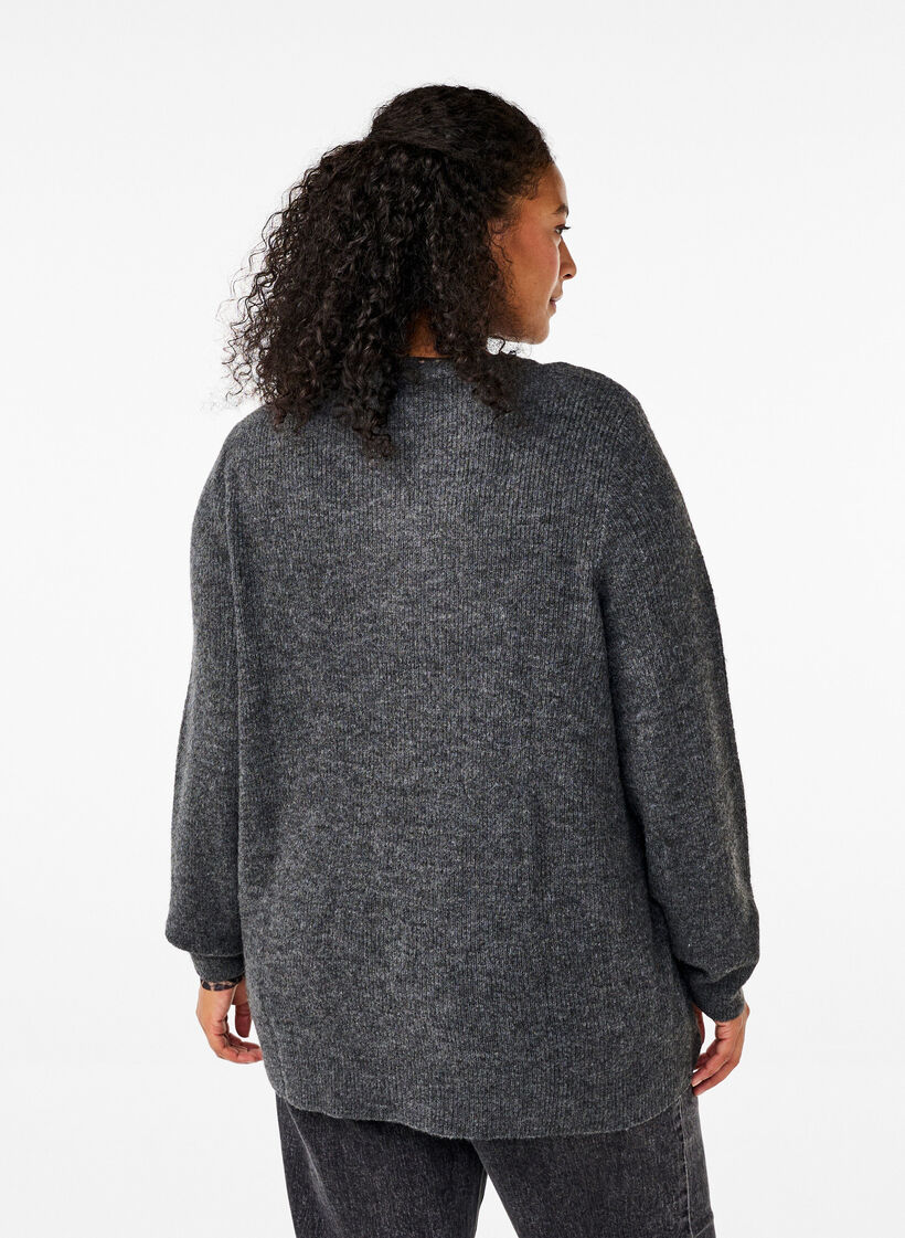 Melange-Pullover mit Rundhalsausschnitt, Dark Grey Black Mel., Model image number 1