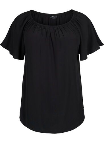 Einfarbige Bluse aus Viskose mit kurzen Ärmeln, Black, Packshot image number 0