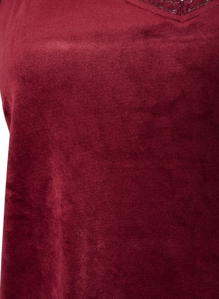 Top aus Velours mit Spitzen, Rot, Packshot image number 2