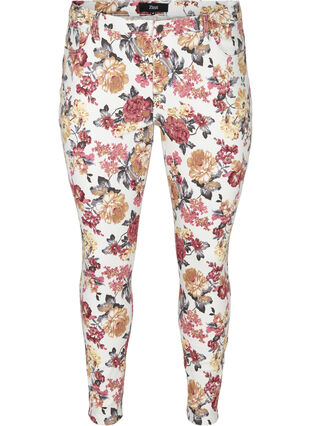 Super Slim Amy Jeans mit Blumenprint, White Flower AOP, Packshot image number 0