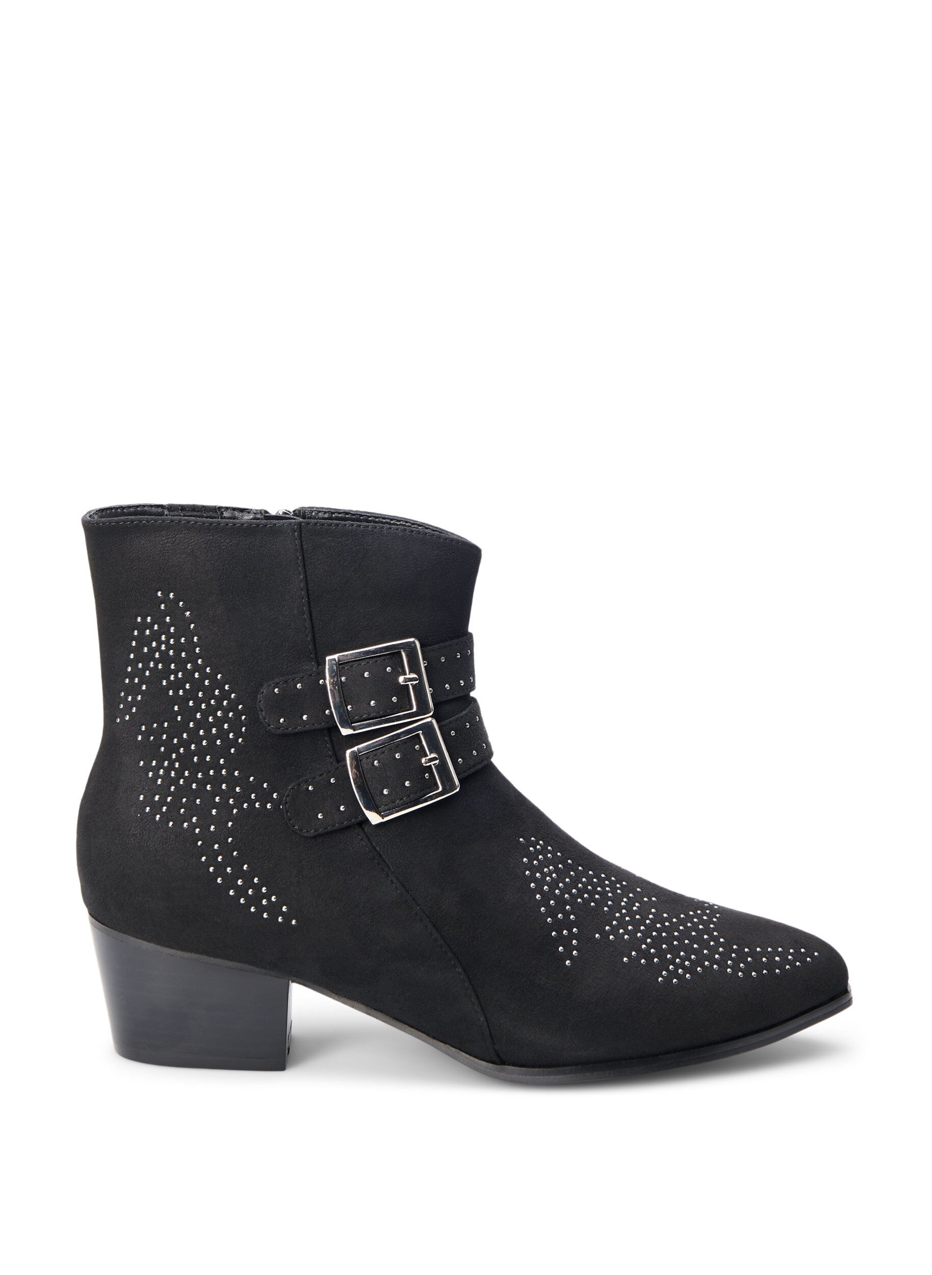 ZizziExtra-Weite - Stiefelette mit Nieten und Schnallen, Black, Packshot image number 0