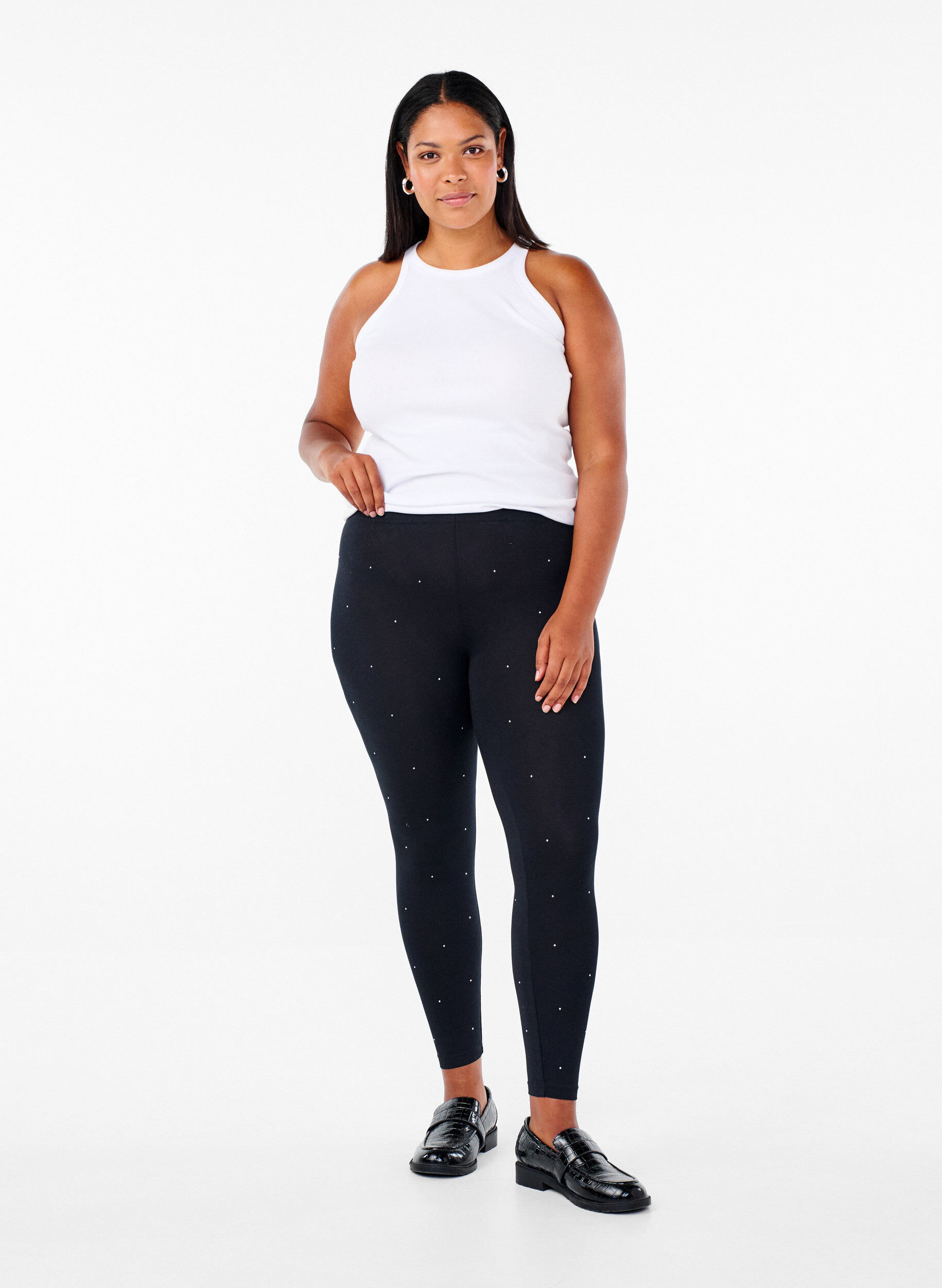 ZizziLeggings aus Viskose mit Strasssteinen, Black, Model image number 2