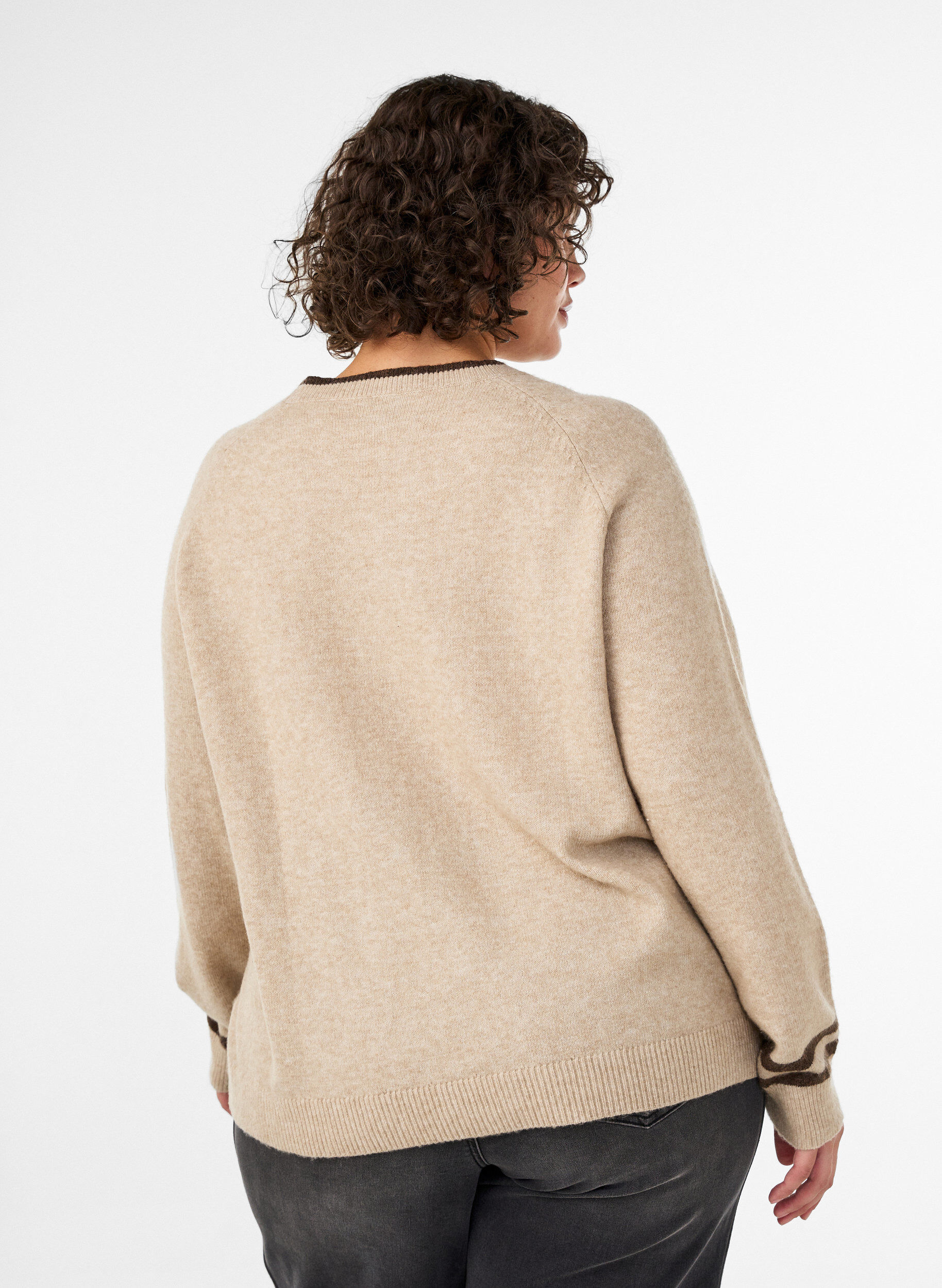 ZizziPullover mit Logo und Kontraststreifen, Beige, Model image number 2