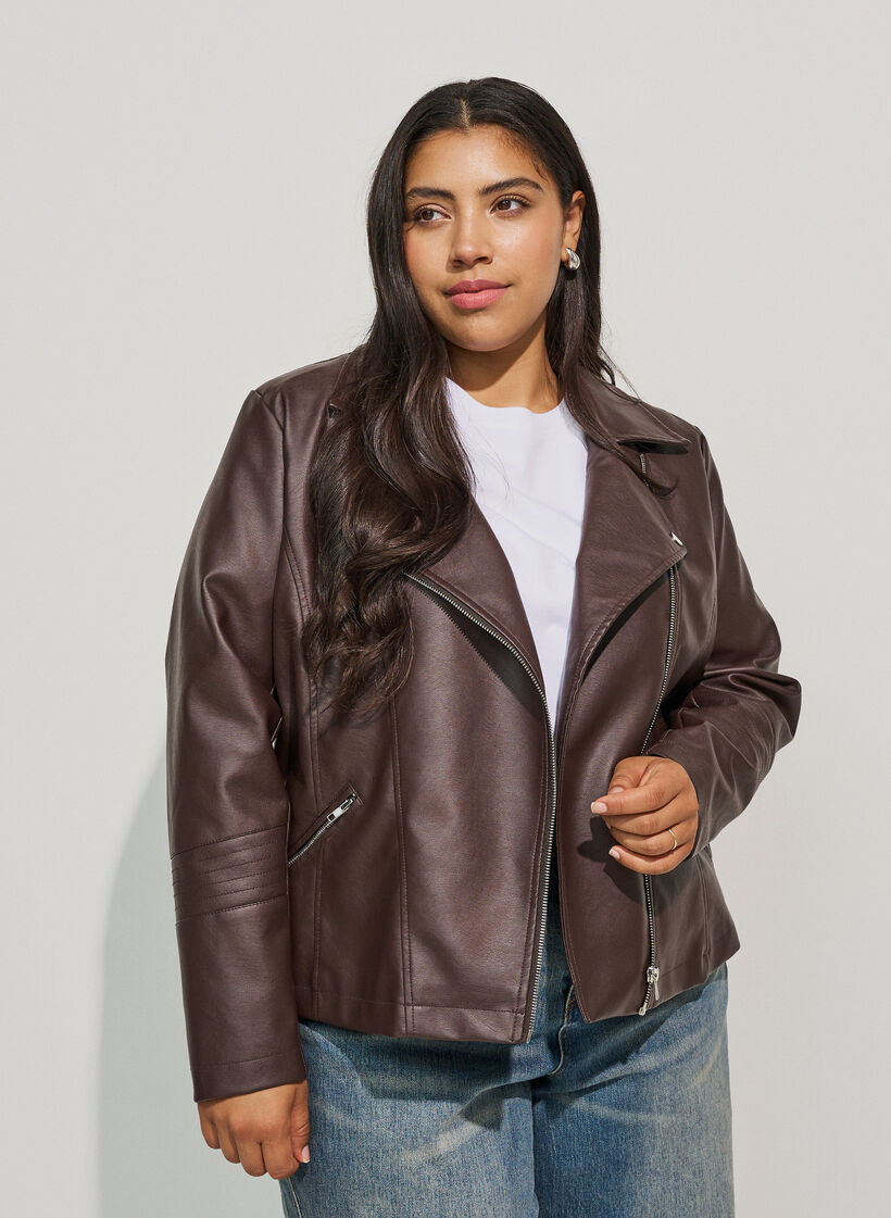 Bikerjacke aus Kunstleder, Braun, Model image number 0