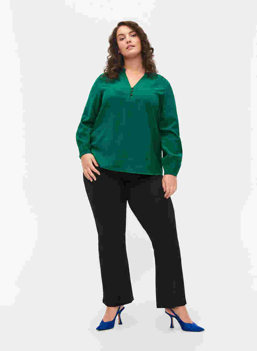 Langärmelige Bluse aus Viskosemischung, Evergreen, Model image number 2
