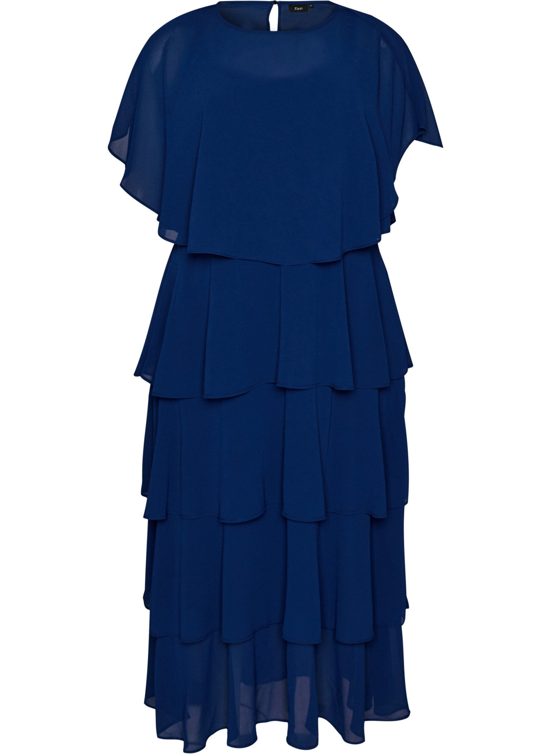 ZizziMaxikleid mit R&uuml;schen-Volants und abnehmbarem Cape, Blau, Packshot image number 0