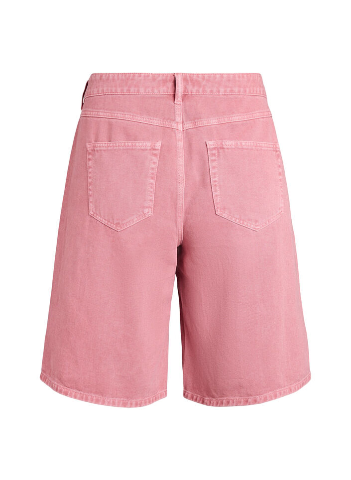 Hoch taillierte Bermudashorts aus farbigem Denim, Rot, Packshot image number 1