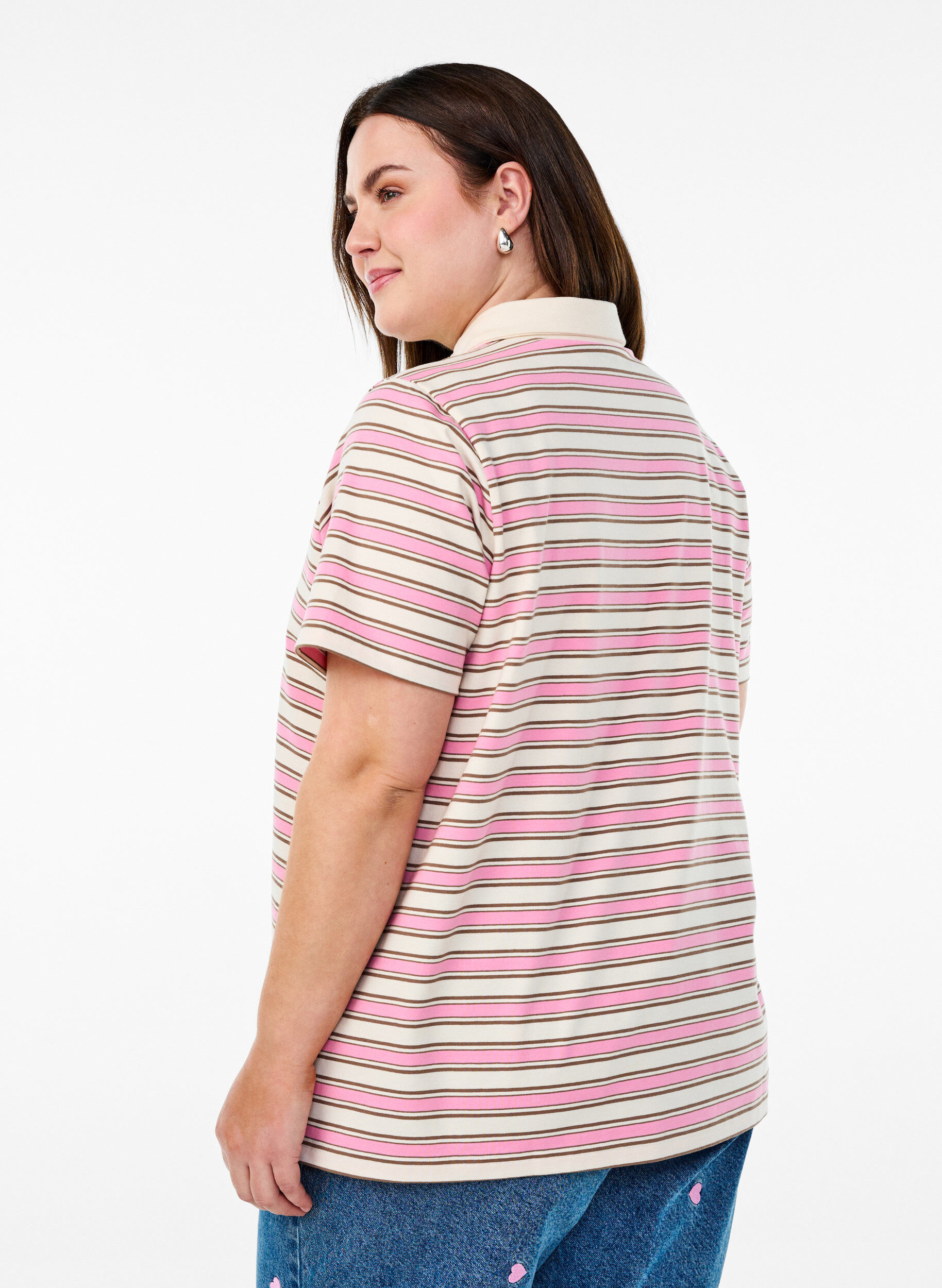 ZizziPoloshirt mit Streifen und kurzen &Auml;rmeln, Pink, Model image number 2