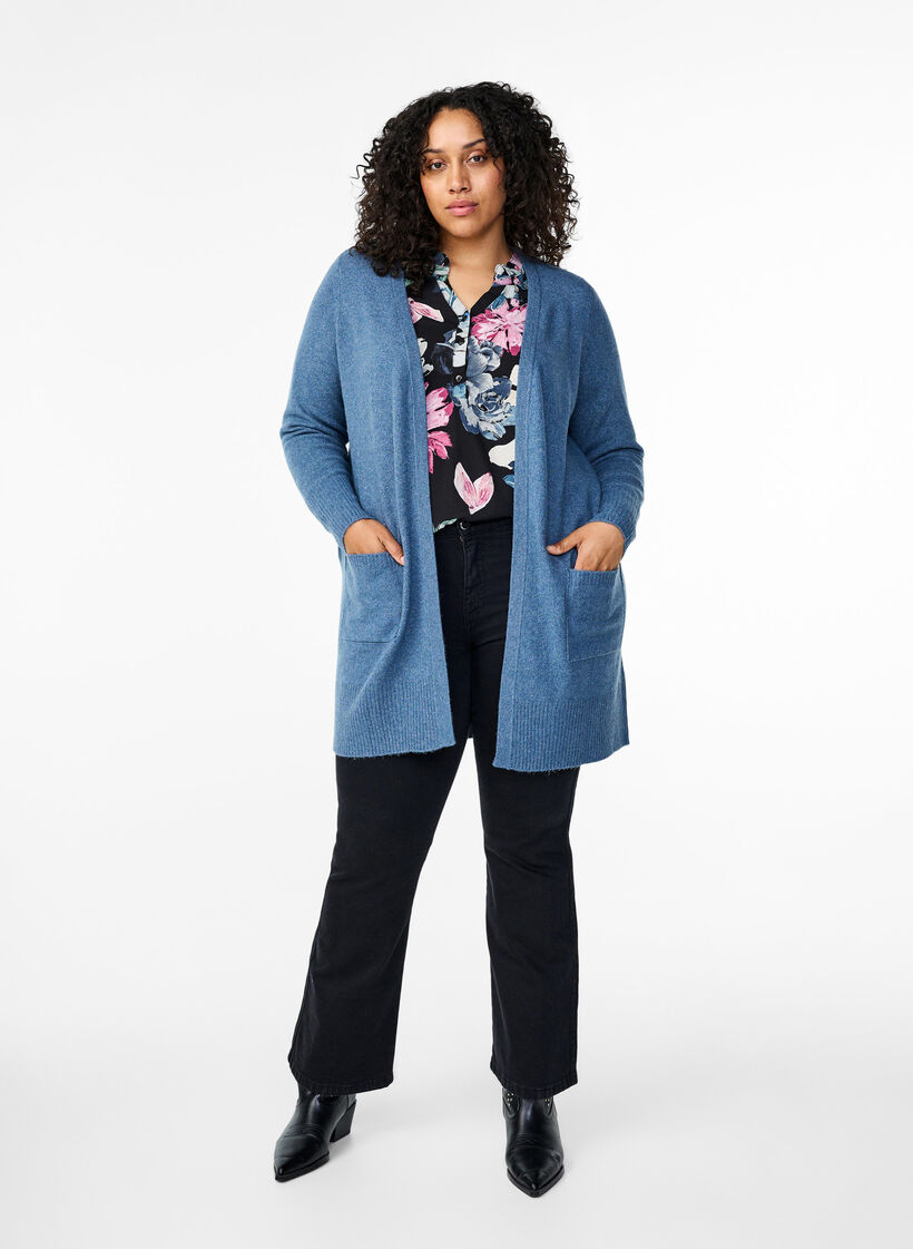 Strickjacke mit Rippenstrick und Taschen, Blau, Model image number 1