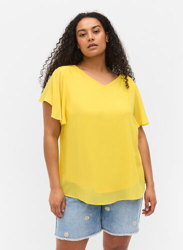 Bluse mit kurzen Ärmeln, Primrose Yellow, Model image number 0