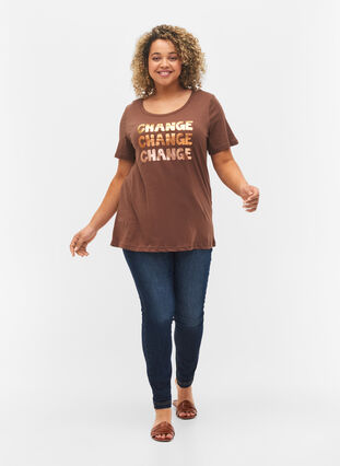 Kurzärmeliges Baumwoll-T-Shirt, Chestnut Change, Model image number 2