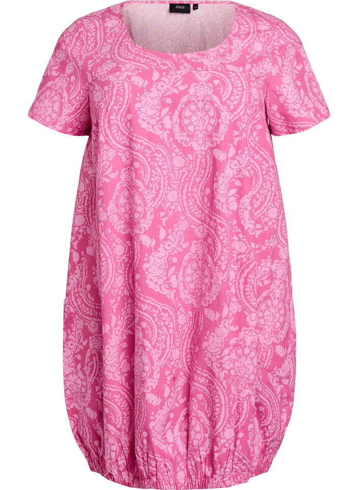 Kurz&auml;rmliges Baumwollkleid mit Print, Pink, Packshot image number 0