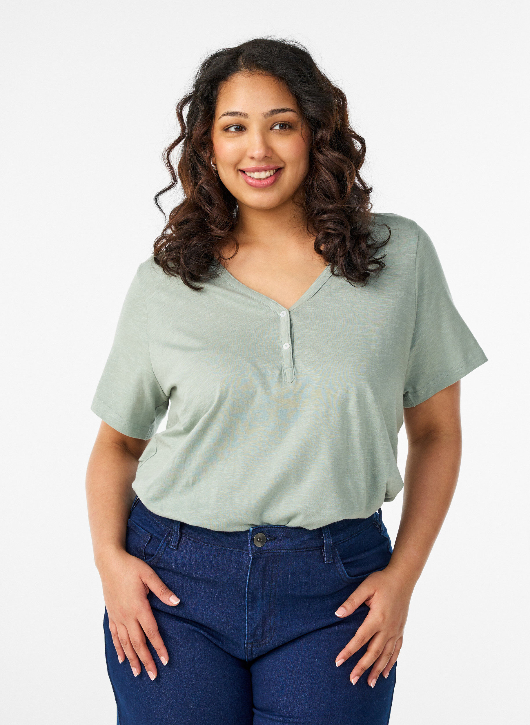 ZizziT-Shirt mit Knopfleiste, Gr&uuml;n, Model image number 0