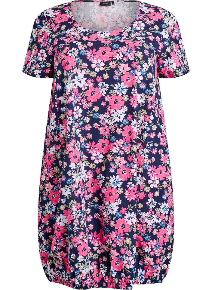 Kurz&auml;rmliges Baumwollkleid mit Print, Blau, Packshot image number 0