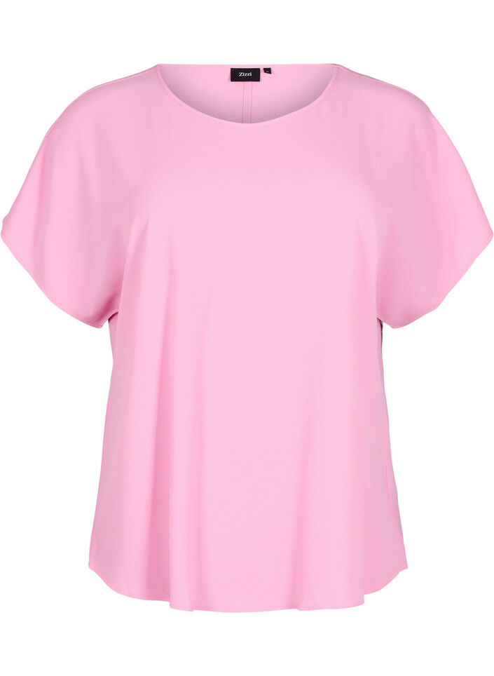 Bluse mit kurzen Ärmeln und einem Rundhalsausschnitt, Pink, Packshot image number 0