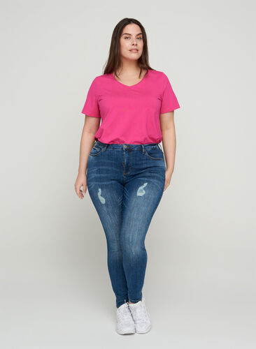 Amy Jeans mit Schlitzdetails, Blue denim, Model image number 0