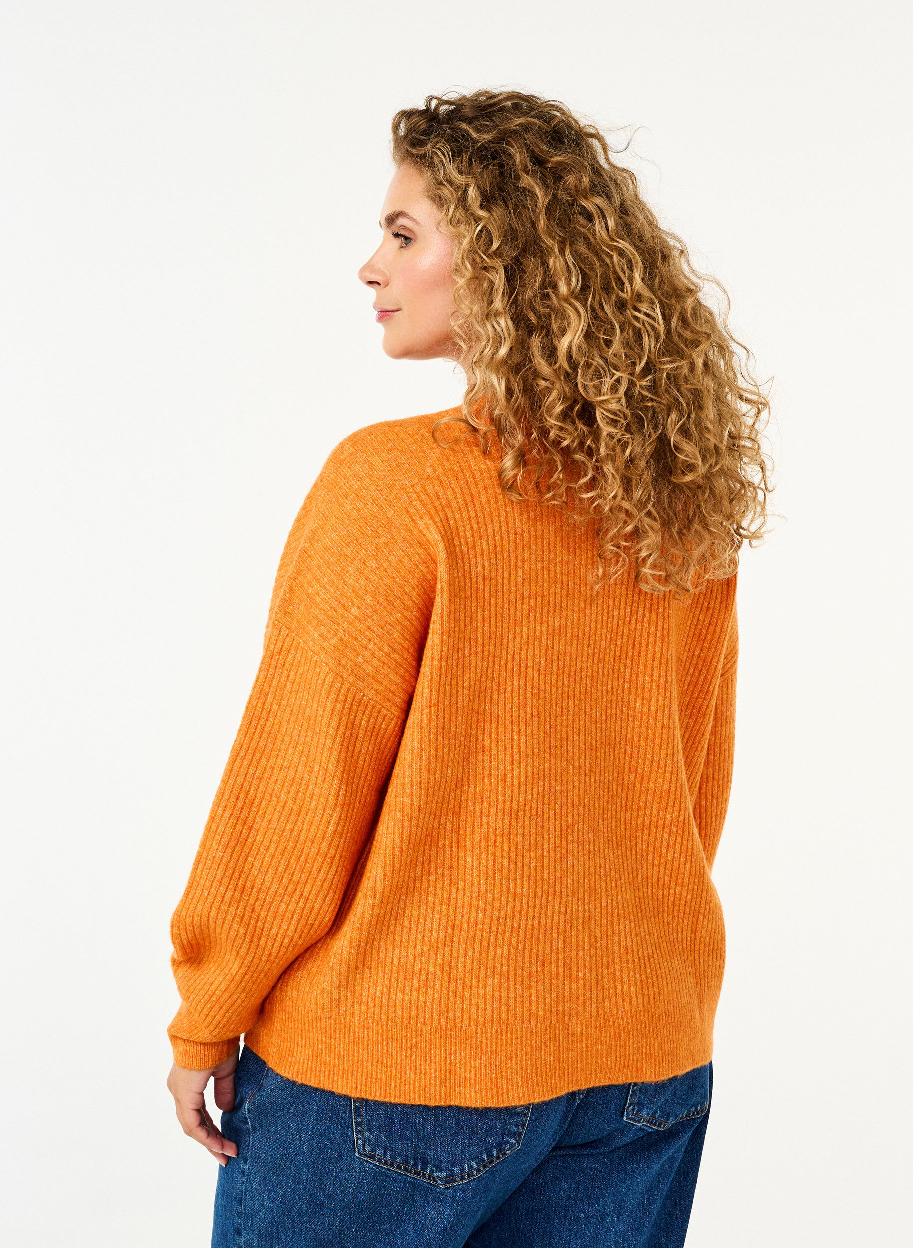 ZizziRippenstrick Strickjacke mit Kn&ouml;pfen, Orange, Model image number 2