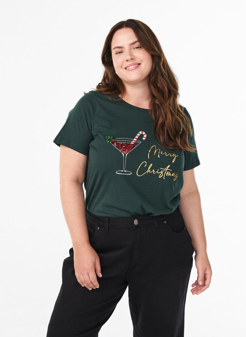 Weihnachts-T-Shirt aus Bio-Baumwolle, Gr&uuml;n, Model image number 0