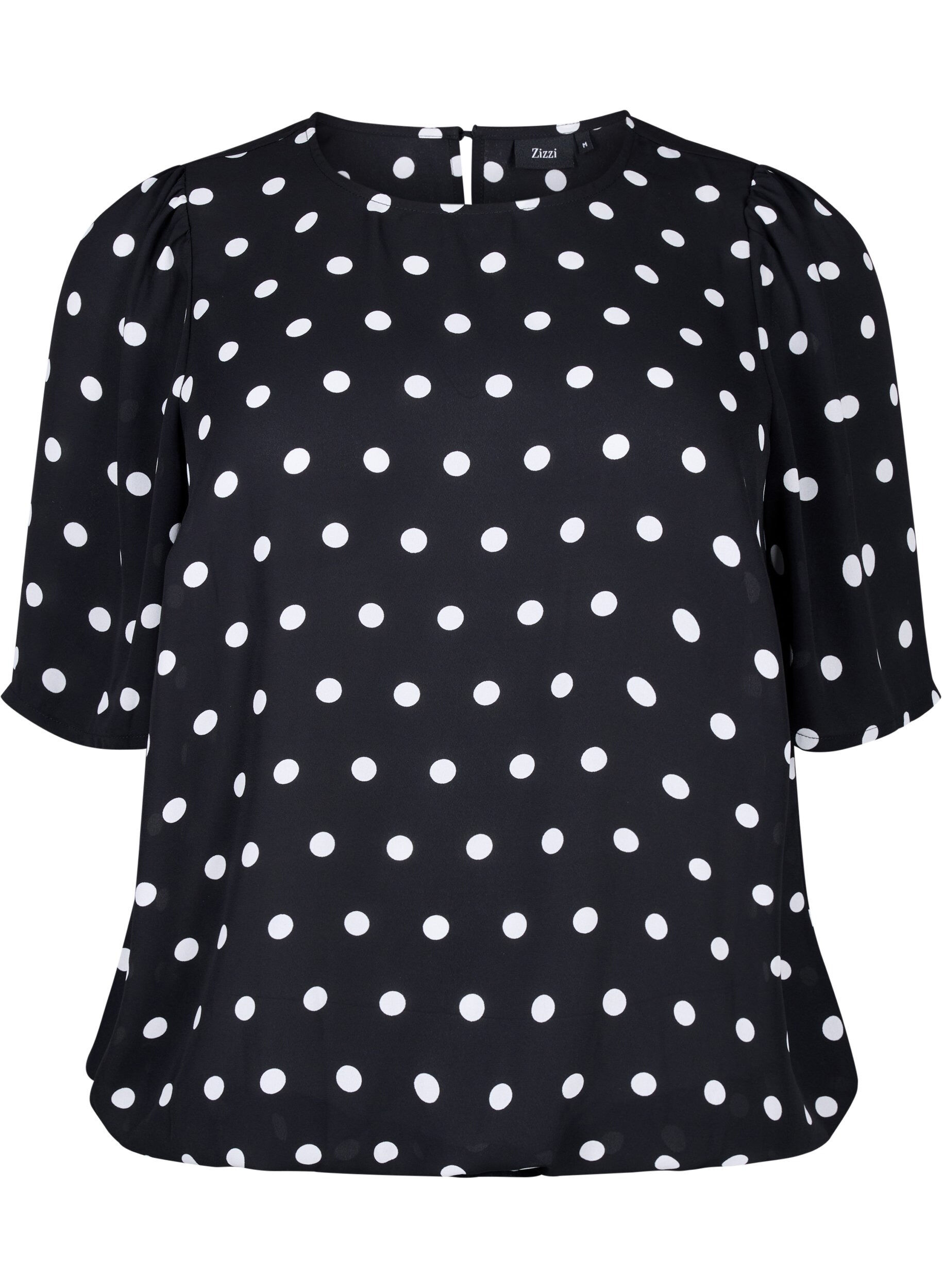 ZizziGepunktete Bluse mit kurzen &Auml;rmeln, Black W. White Dot, Packshot image number 0