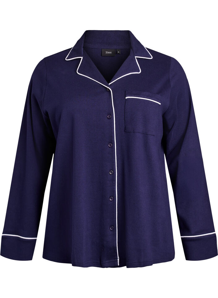 Pyjamahemd aus Baumwolle mit Brusttasche, Blau, Packshot image number 0