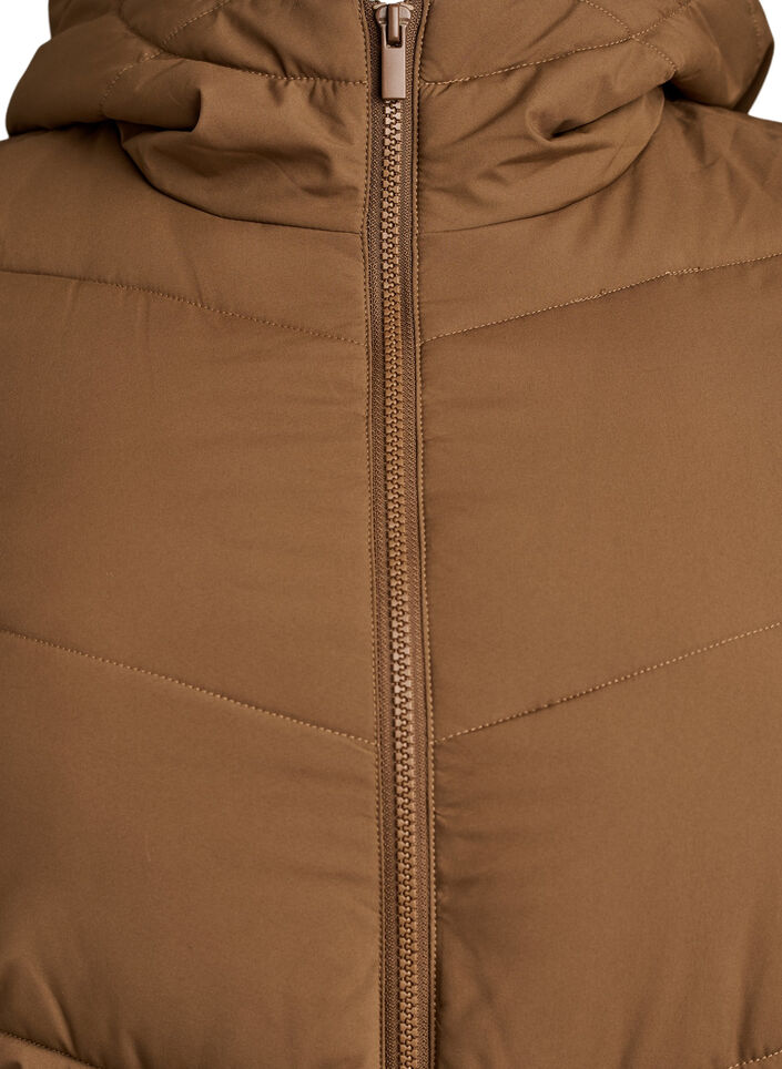 Mittellange Steppjacke mit Kapuze, Braun, Packshot image number 2