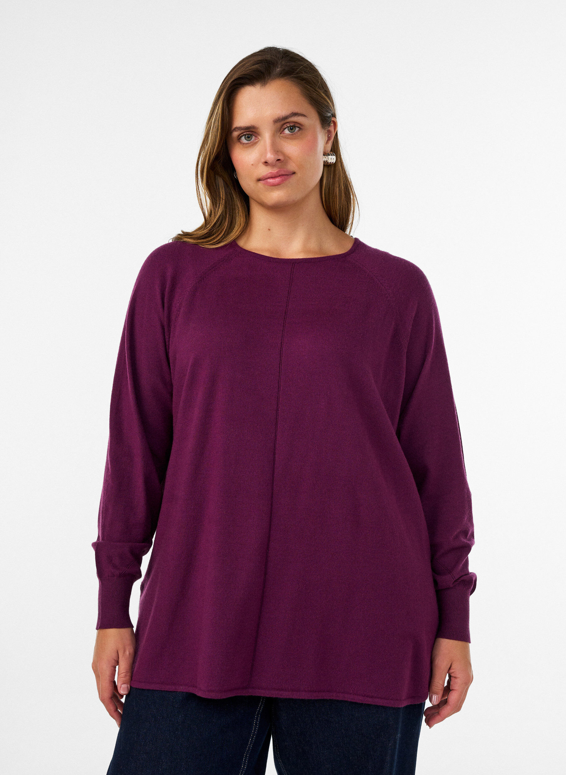 ZizziStrickbluse mit Rundhalsausschnitt und Strickmuster, Rot, Model image number 0