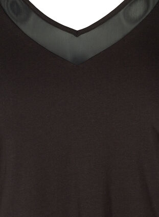Kurzarm T-Shirt mit V-Ausschnitt und Mesh, Black, Packshot image number 2