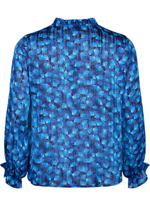 Langärmelige Bluse mit Rüschen und Aufdruck, Navy Blazer Leaf AOP, Packshot image number 1