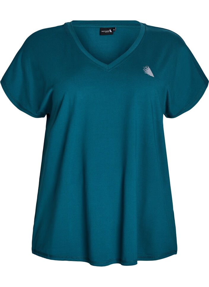 Lockeres Trainings-T-Shirt mit V-Ausschnitt, Gr&uuml;n, Packshot image number 0