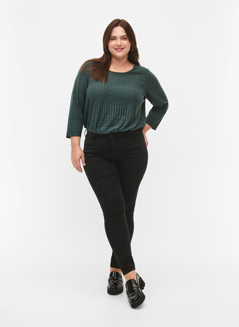 Bluse mit 3/4-Ärmeln und Streifenmuster., Scarab Melange, Model image number 2