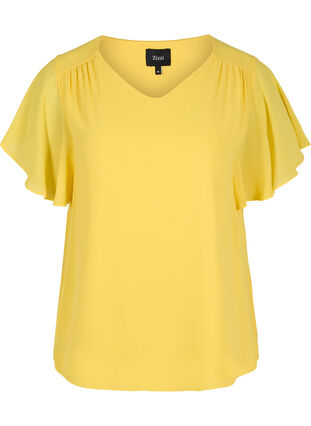 Bluse mit kurzen Ärmeln, Primrose Yellow, Packshot image number 0