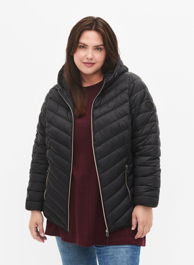 Leichte Steppjacke mit Kapuze, Schwarz, Model image number 0