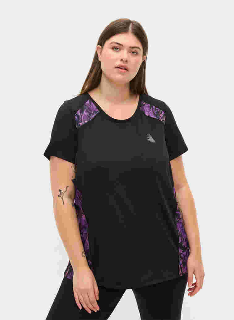 Trainings-T-Shirt mit Printdetails, Black, Model image number 0