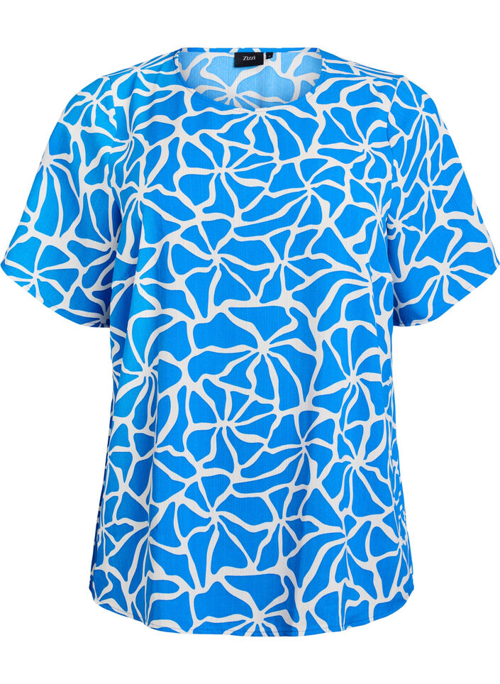 Kurzärmelige Bluse mit Rundhalsausschnitt, Blau, Packshot image number 0