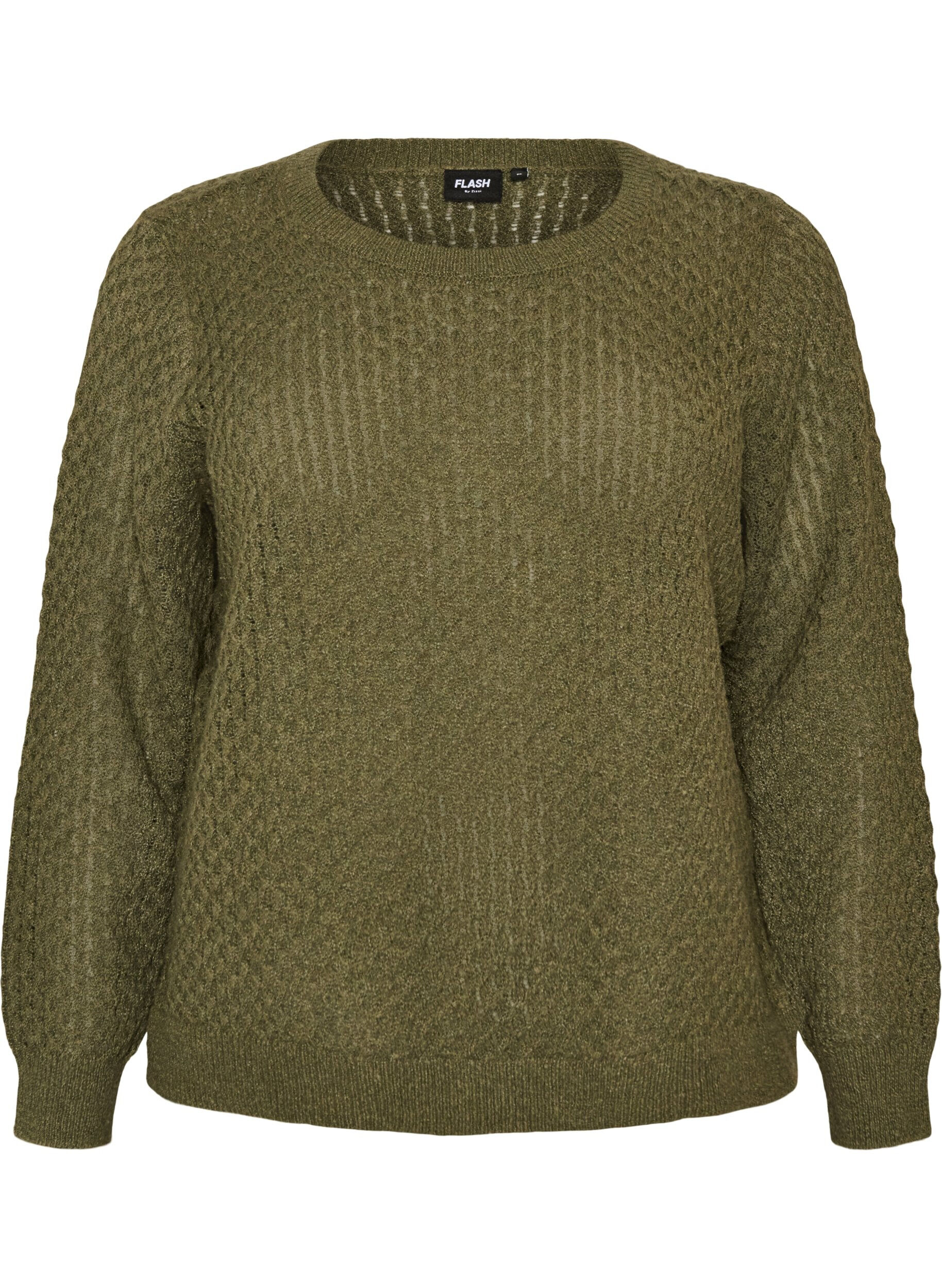 ZizziStrickbluse mit strukturiertem Lochmuster, Gr&uuml;n, Packshot image number 0