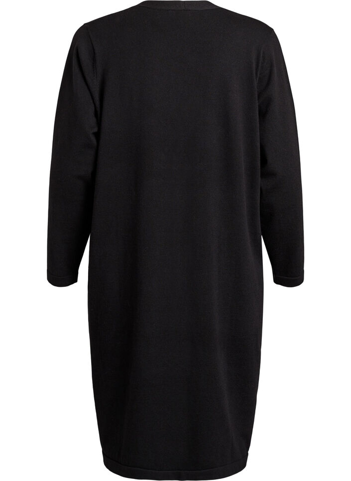 Lange, offene Strickjacke mit Taschen, Schwarz, Packshot image number 1