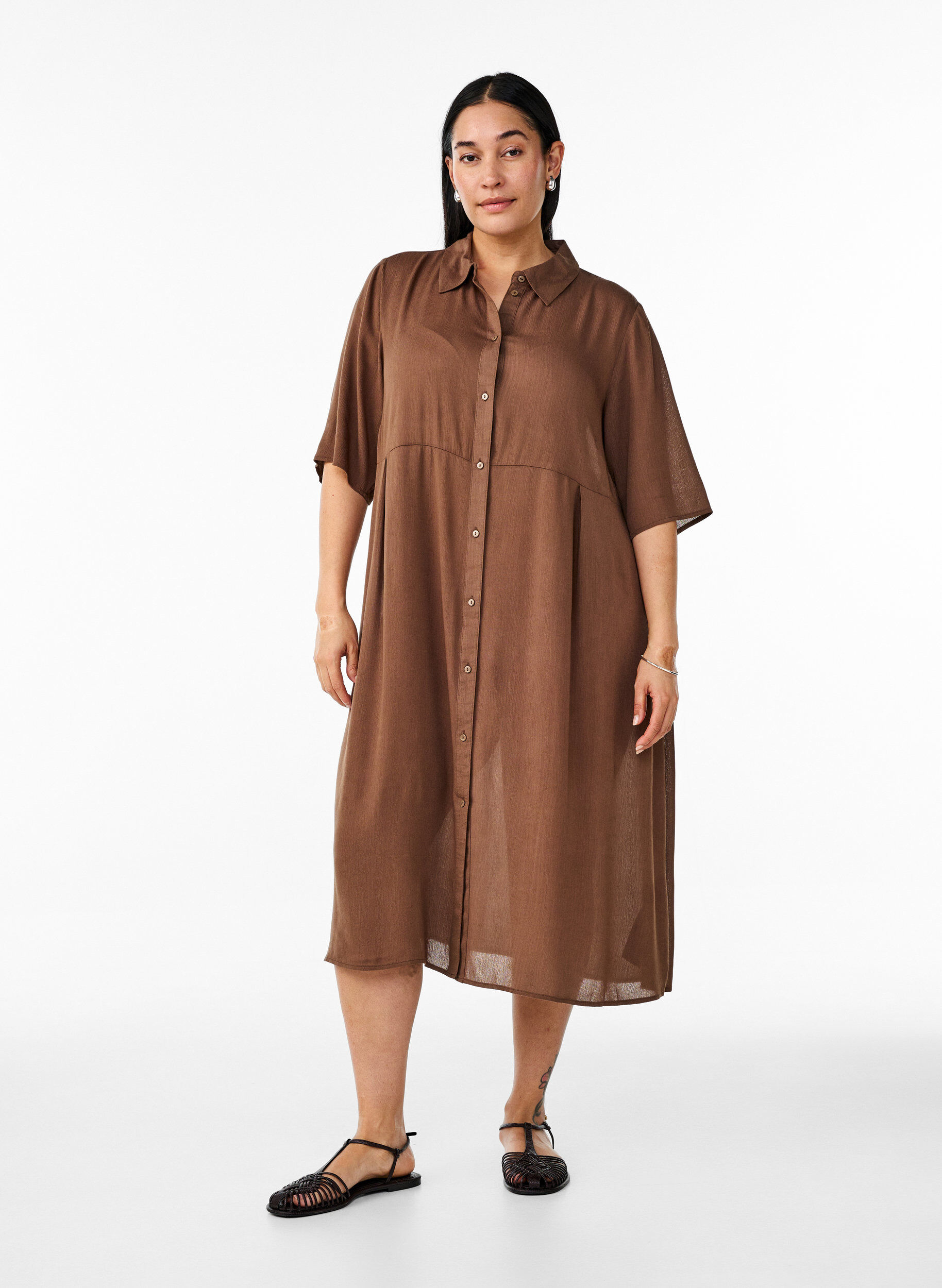 ZizziMidikleid mit kurzen &Auml;rmeln, Rain Drum, Model image number 2