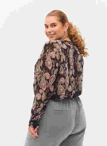 Hemdbluse mit V-Ausschnitt und Print, Black/Beige Paisley, Model image number 1