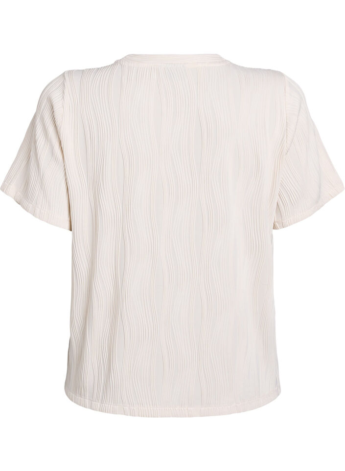 Bluse mit kurzen Ärmeln und einer welligen Struktur, Beige, Packshot image number 1