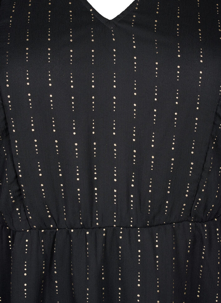 Gemustertes Chiffonkleid mit Rüschen, Black, Packshot image number 2