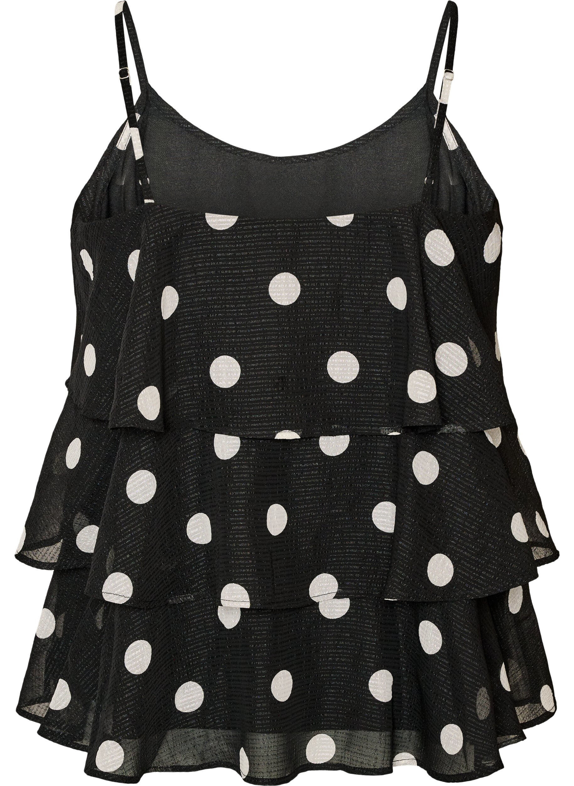 ZizziLagen-Top mit R&uuml;schen und Spaghettitr&auml;gern, Schwarz, Packshot image number 1