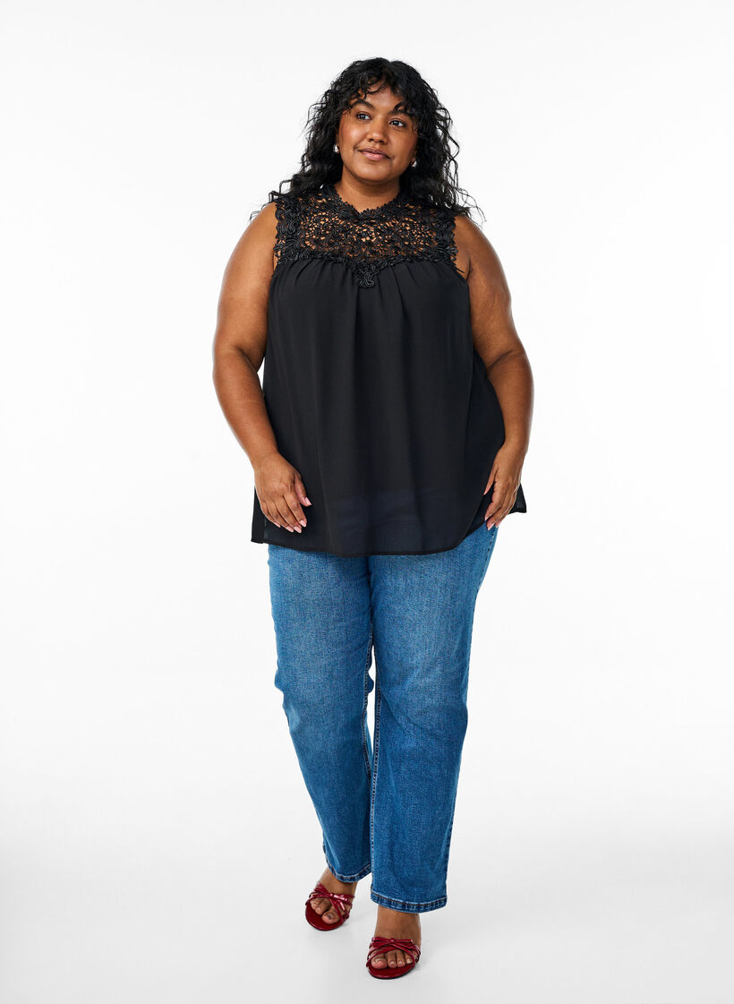 Ärmelloses Party-Top mit Häkelarbeit, Schwarz, Model image number 1