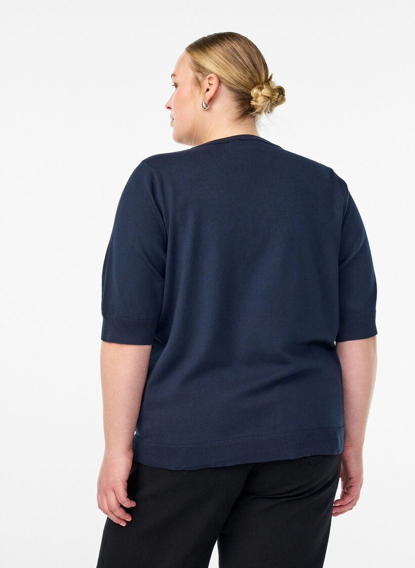 Fein gestrickte Bluse mit kurzen &Auml;rmeln, Blau, Model image number 2