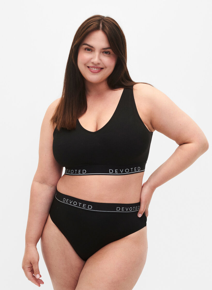 Baumwoll-G-String mit regul&auml;rer Taille, Schwarz, Model image number 0