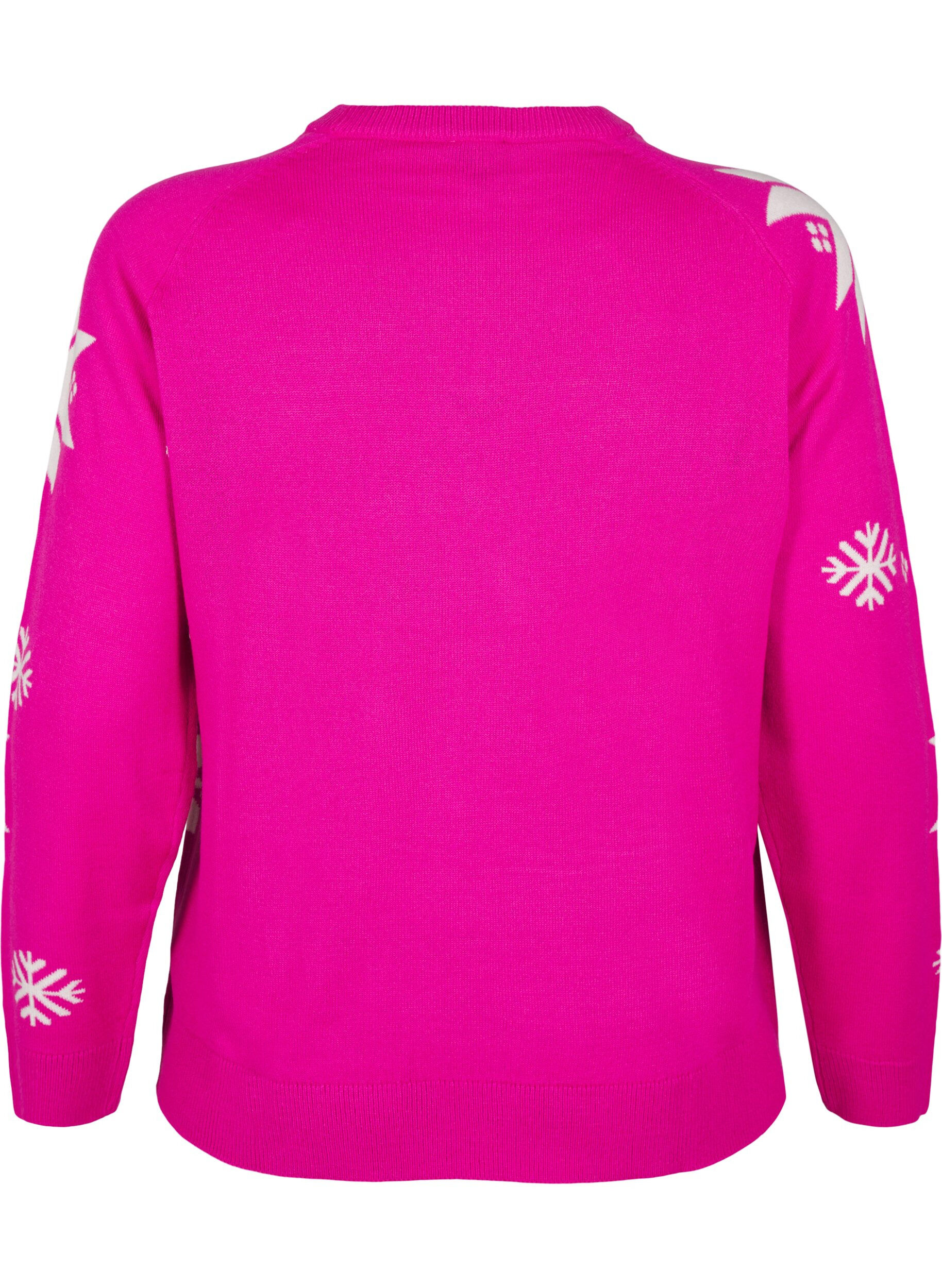 ZizziStrickpullover mit Schneeflockenmuster, Pink, Packshot image number 1